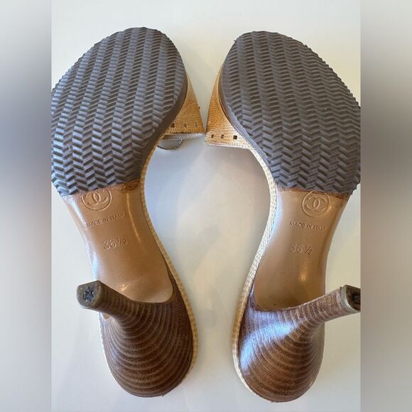 Chanel CC Logo Bow Beige Tan Leather Pastel Kitten Heels EU 36.5 US 6.5 Vintage - Picture 8 of 10